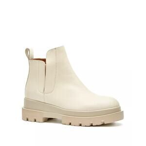 La Canadienne Kash Pull On Lug Sole Booties Off White Leather 36.5